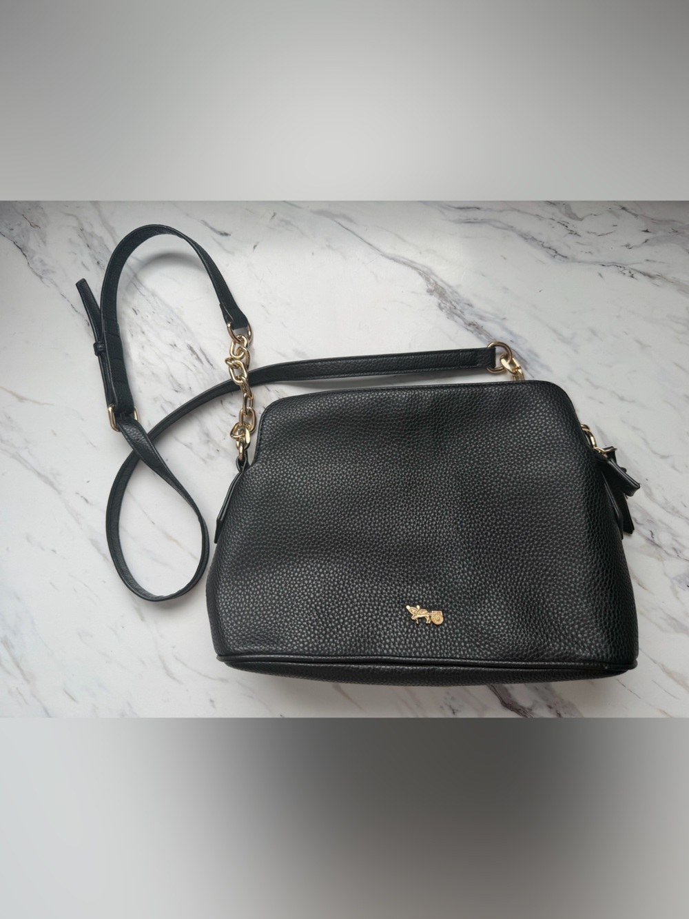 M&J Black Leather Crossbody Bag with Gold Accent